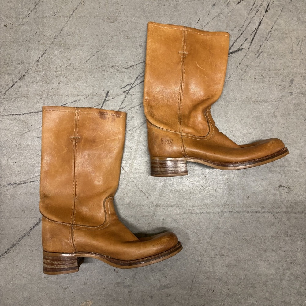 Levi's Vintage 70's Men's 11/12 Tan Brown Leather Campus Boots With Block Heel